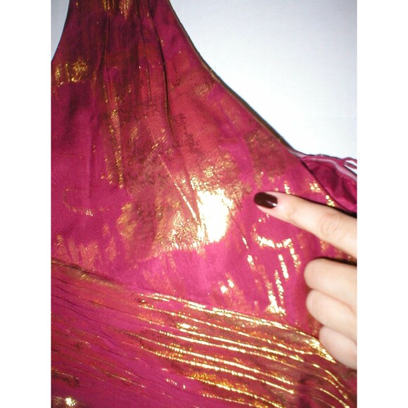 New NWT $310 Womens 6 Aidan Mattox Silk Metallic One Shoulder Dress Red Gold - Picture 9 of 12